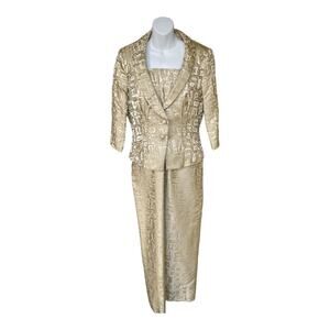 Montage by Mon Cheri Mother of Bride Formal Beige Sequin Jacket & Dress Size 12
